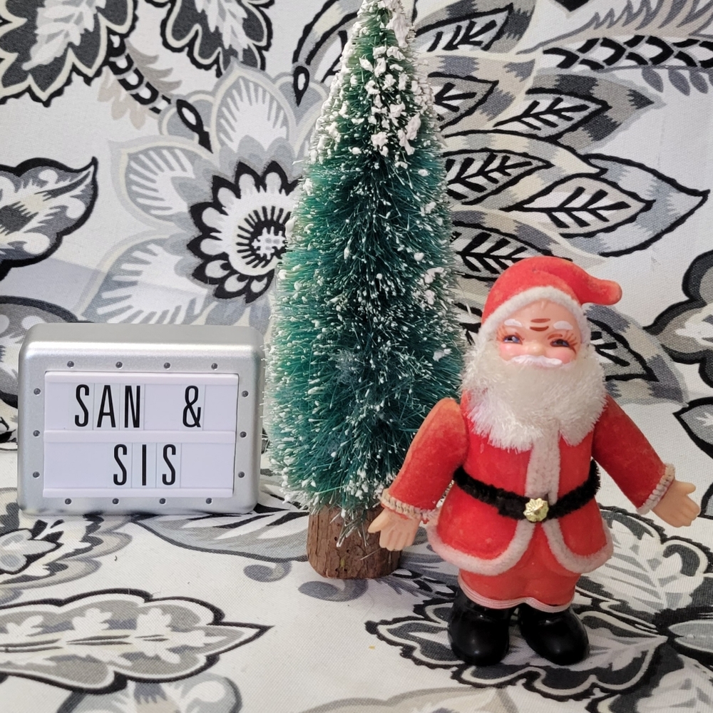 Vintage Flocked Santa & Tree